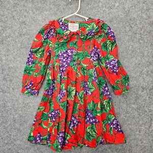 Vintage 80s PLUM PUDDING Dress Girls 4T Red Grape Holiday Cottage NEIMAN MARCUS